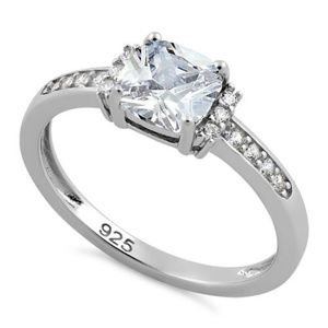 Sterling Silver Cushion Clear Engagement Ring